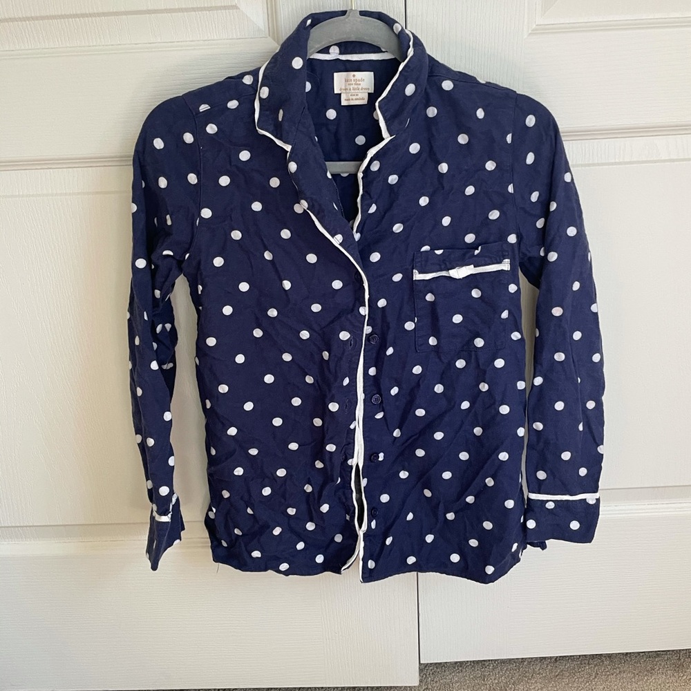 kate spade navy and white polka dotted pj set